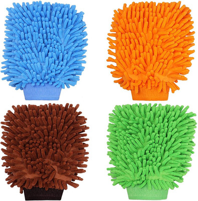 Favoto Microfiber Vehicle Washing  Washing Mitt Hand Glove(Pack Of 4)