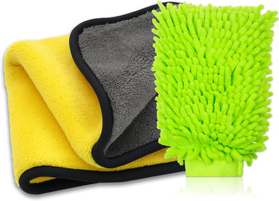 BRXR Microfiber Vehicle Washing  Hand Glove(Pack Of 2, 500 GSM)