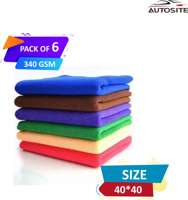 AUTOSITE Microfiber Vehicle Washing  Cloth(Pack Of 6, 340 GSM)