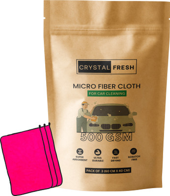 CRYSTALFRESH Microfiber Vehicle Washing  Cloth(Pack Of 3, 500 GSM)