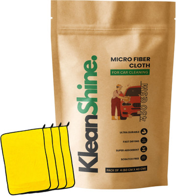 KleanShine Microfiber Vehicle Washing  Cloth(Pack Of 4, 450 GSM)