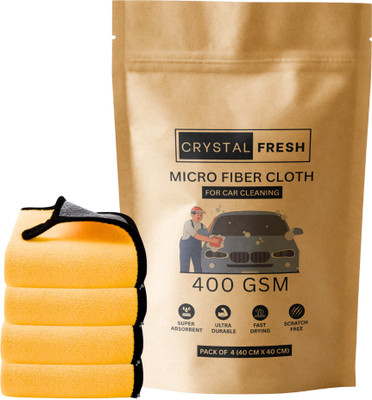 CRYSTALFRESH Microfiber Vehicle Washing  Cloth(Pack Of 4, 400 GSM)