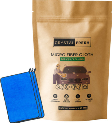 CRYSTALFRESH Microfiber Vehicle Washing  Cloth(Pack Of 3, 650 GSM)
