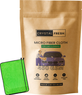 CRYSTALFRESH Microfiber Vehicle Washing  Cloth(Pack Of 2, 450 GSM)