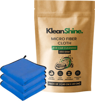 KleanShine Microfiber Vehicle Washing  Cloth(Pack Of 3, 450 GSM)