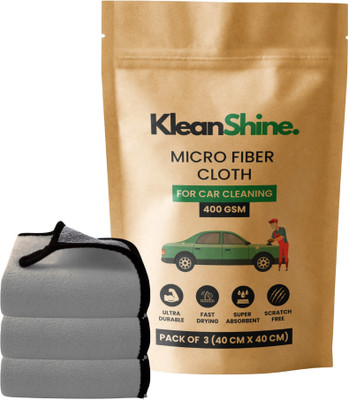 KleanShine Microfiber Vehicle Washing  Cloth(Pack Of 3, 400 GSM)
