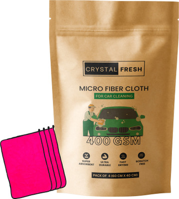 CRYSTALFRESH Microfiber Vehicle Washing  Cloth(Pack Of 4, 400 GSM)