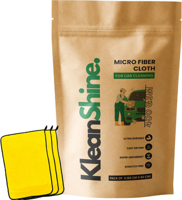 KleanShine Microfiber Vehicle Washing  Cloth(Pack Of 3, 400 GSM)