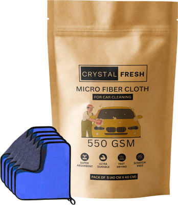 CRYSTALFRESH Microfiber Vehicle Washing  Cloth(Pack Of 5, 550 GSM)
