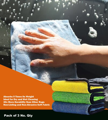 WASEF Fabric Vehicle Washing  Cloth(Pack Of 3, 300 GSM)