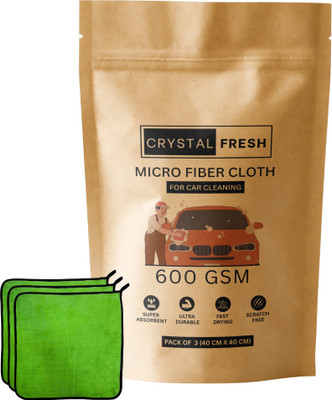 CRYSTALFRESH Microfiber Vehicle Washing  Cloth(Pack Of 3, 600 GSM)
