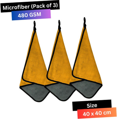 KLEAR Microfiber Vehicle Washing  Cloth(Pack Of 3, 480 GSM)
