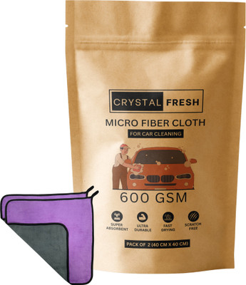 CRYSTALFRESH Microfiber Vehicle Washing  Cloth(Pack Of 2, 600 GSM)