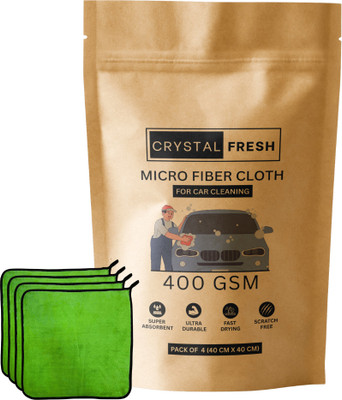CRYSTALFRESH Microfiber Vehicle Washing  Cloth(Pack Of 4, 400 GSM)