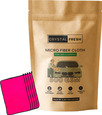 CRYSTALFRESH Microfiber Vehicle Washing  Cloth(Pack Of 5, 500 GSM)