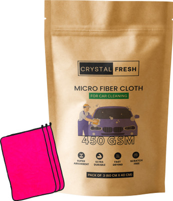 CRYSTALFRESH Microfiber Vehicle Washing  Cloth(Pack Of 3, 450 GSM)