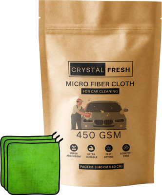 CRYSTALFRESH Microfiber Vehicle Washing  Cloth(Pack Of 3, 450 GSM)