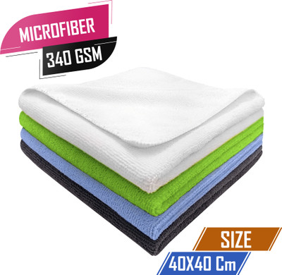 SOFTSPUN Microfiber Vehicle Washing  Cloth(Pack Of 4, 340 GSM)