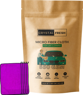 CRYSTALFRESH Microfiber Vehicle Washing  Cloth(Pack Of 5, 550 GSM)
