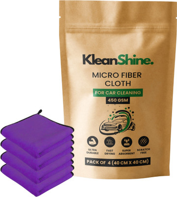KleanShine Microfiber Vehicle Washing  Cloth(Pack Of 4, 450 GSM)