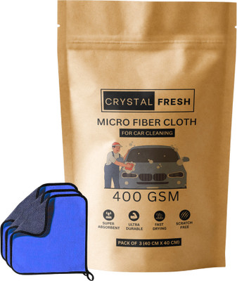 CRYSTALFRESH Microfiber Vehicle Washing  Cloth(Pack Of 3, 400 GSM)