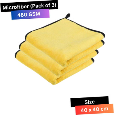 CRYSTALFRESH Microfiber Vehicle Washing  Cloth(Pack Of 3, 480 GSM)