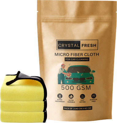 CRYSTALFRESH Microfiber Vehicle Washing  Cloth(Pack Of 3, 500 GSM)