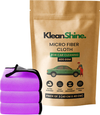 KleanShine Microfiber Vehicle Washing  Cloth(Pack Of 3, 450 GSM)