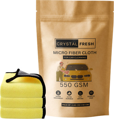 CRYSTALFRESH Microfiber Vehicle Washing  Cloth(Pack Of 3, 550 GSM)