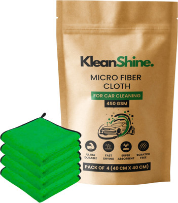 KleanShine Microfiber Vehicle Washing  Cloth(Pack Of 4, 450 GSM)