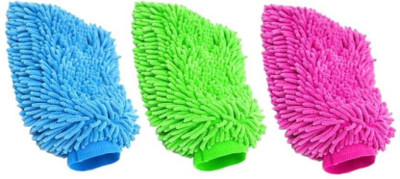 Cathiya sales Microfiber Vehicle Washing  Hand Glove(Pack Of 3, 600 GSM)