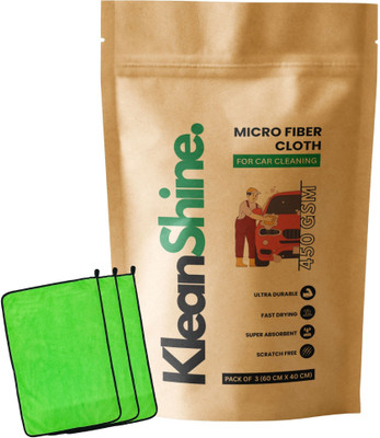 KleanShine Microfiber Vehicle Washing  Cloth(Pack Of 3, 450 GSM)
