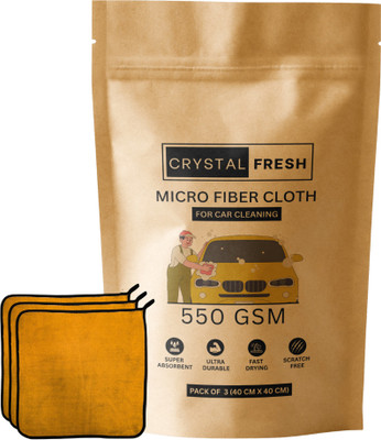 CRYSTALFRESH Microfiber Vehicle Washing  Cloth(Pack Of 3, 550 GSM)