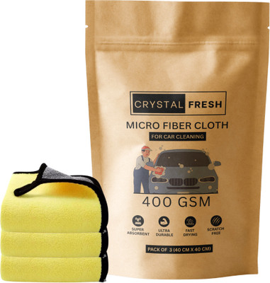 CRYSTALFRESH Microfiber Vehicle Washing  Cloth(Pack Of 3, 400 GSM)