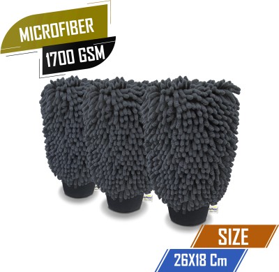 SOFTSPUN Microfiber Vehicle Washing  Hand Glove(Pack Of 3, 1700 GSM)