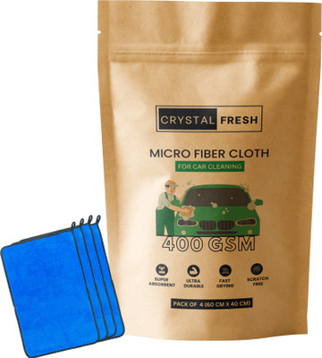 CRYSTALFRESH Microfiber Vehicle Washing  Cloth(Pack Of 4, 400 GSM)