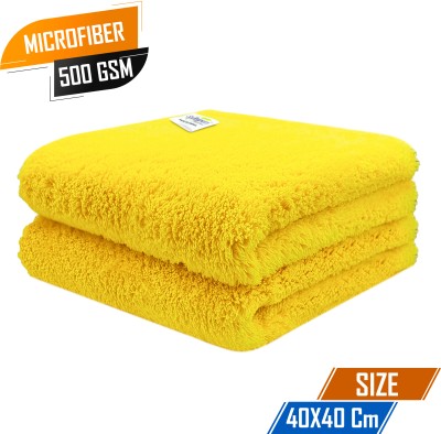 SOFTSPUN Cloth-Edgeless with Ultrasonic Cut - 2 Pc - 40x40 cm - Yellow - 500 GSM Wet and Dry Microfiber Cleaning Cloth(2 Units)