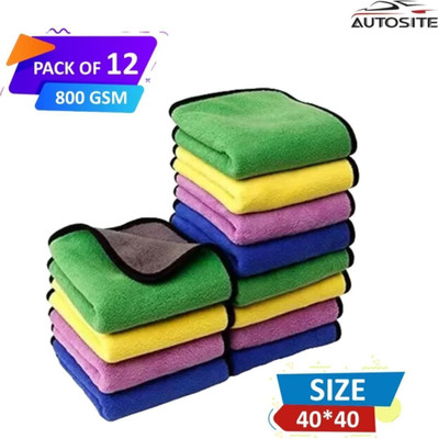 AUTOSITE Microfiber Vehicle Washing  Cloth(Pack Of 12, 800 GSM)