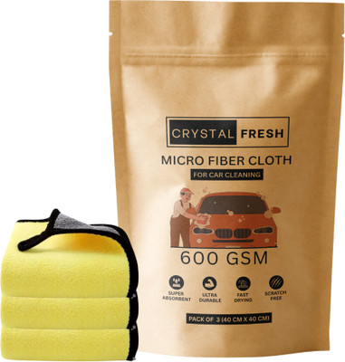 CRYSTALFRESH Microfiber Vehicle Washing  Cloth(Pack Of 3, 600 GSM)