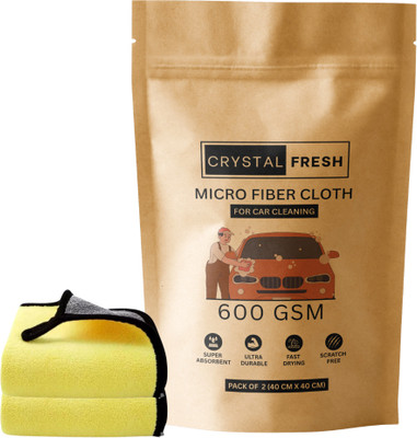 CRYSTALFRESH Microfiber Vehicle Washing  Cloth(Pack Of 2, 600 GSM)