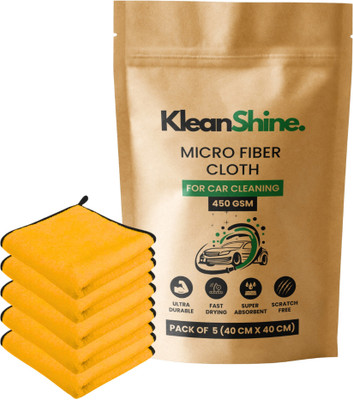 KleanShine Microfiber Vehicle Washing  Cloth(Pack Of 5, 450 GSM)