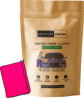 CRYSTALFRESH Microfiber Vehicle Washing  Cloth(Pack Of 2, 450 GSM)