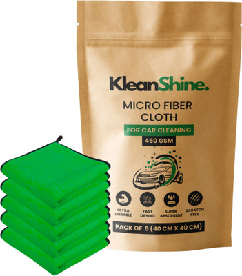 KleanShine Microfiber Vehicle Washing  Cloth(Pack Of 5, 450 GSM)