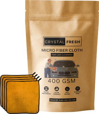 CRYSTALFRESH Microfiber Vehicle Washing  Cloth(Pack Of 4, 400 GSM)