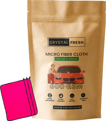 CRYSTALFRESH Microfiber Vehicle Washing  Cloth(Pack Of 3, 600 GSM)