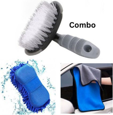 JENUK Microfiber Vehicle Washing  Tyre Cleaner Brush(Pack Of 3, 0 GSM)