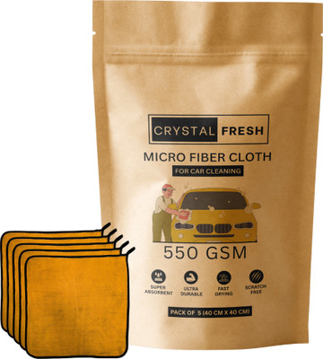 CRYSTALFRESH Microfiber Vehicle Washing  Cloth(Pack Of 5, 550 GSM)