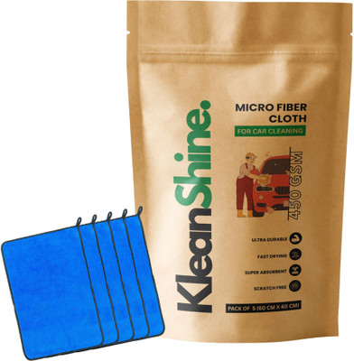 KleanShine Microfiber Vehicle Washing  Cloth(Pack Of 5, 450 GSM)
