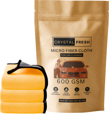 CRYSTALFRESH Microfiber Vehicle Washing  Cloth(Pack Of 3, 600 GSM)