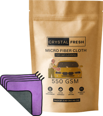 CRYSTALFRESH Microfiber Vehicle Washing  Cloth(Pack Of 4, 550 GSM)